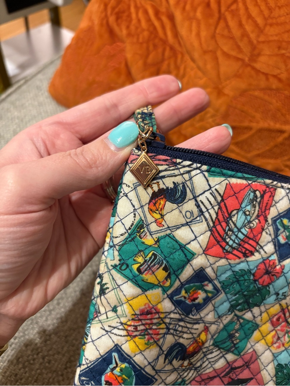 Vera Bradley Quilted Wristlet in a Colorful Travel Print of stamps - Picture 3 of 9